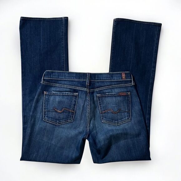 7 For All Mankind Bootcut Denim Jeans Bling Rhinestone Back Pockets Womens Sz 30 - Picture 1 of 14